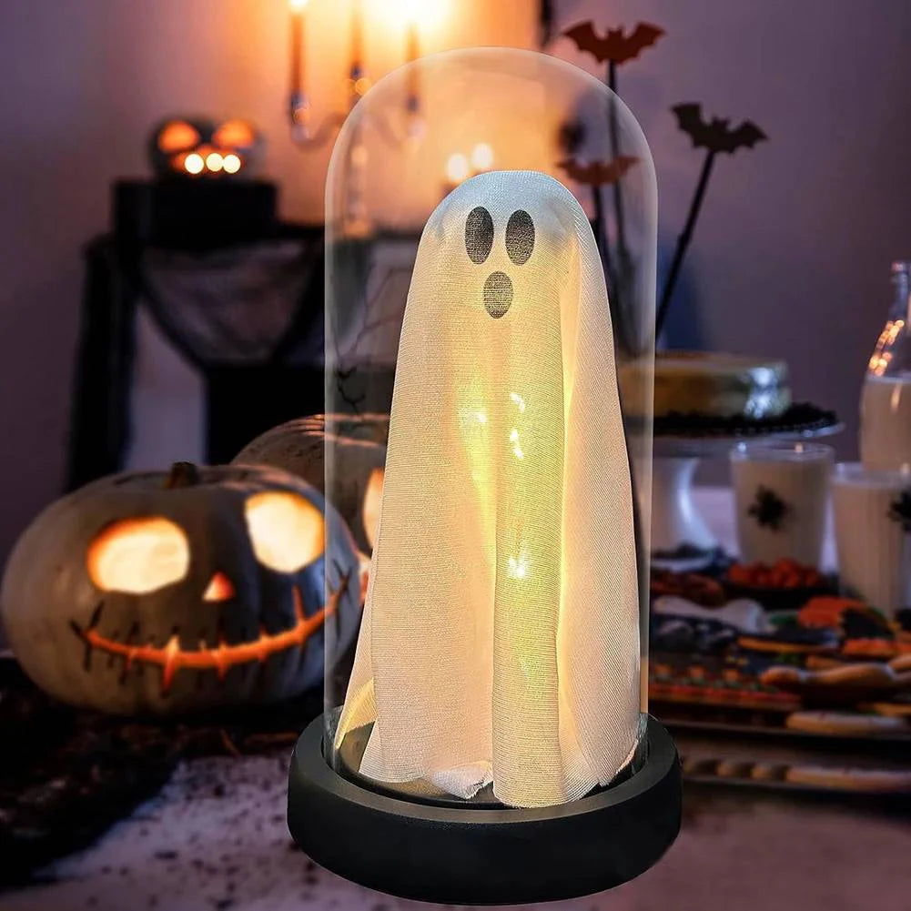 Halloween Decor Light Up Ghost in Plastic Cloche Halloween Decorations Indoor Halloween Ghost Night Light for Home Party Decor 0
