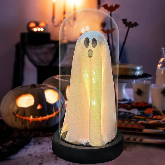 Halloween Decor Light Up Ghost in Plastic Cloche Halloween Decorations Indoor Halloween Ghost Night Light for Home Party Decor 0