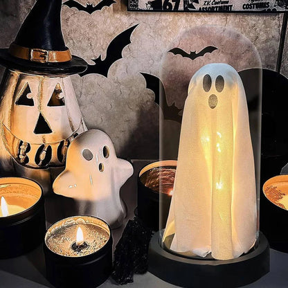 Halloween Decor Light Up Ghost in Plastic Cloche Halloween Decorations Indoor Halloween Ghost Night Light for Home Party Decor 3