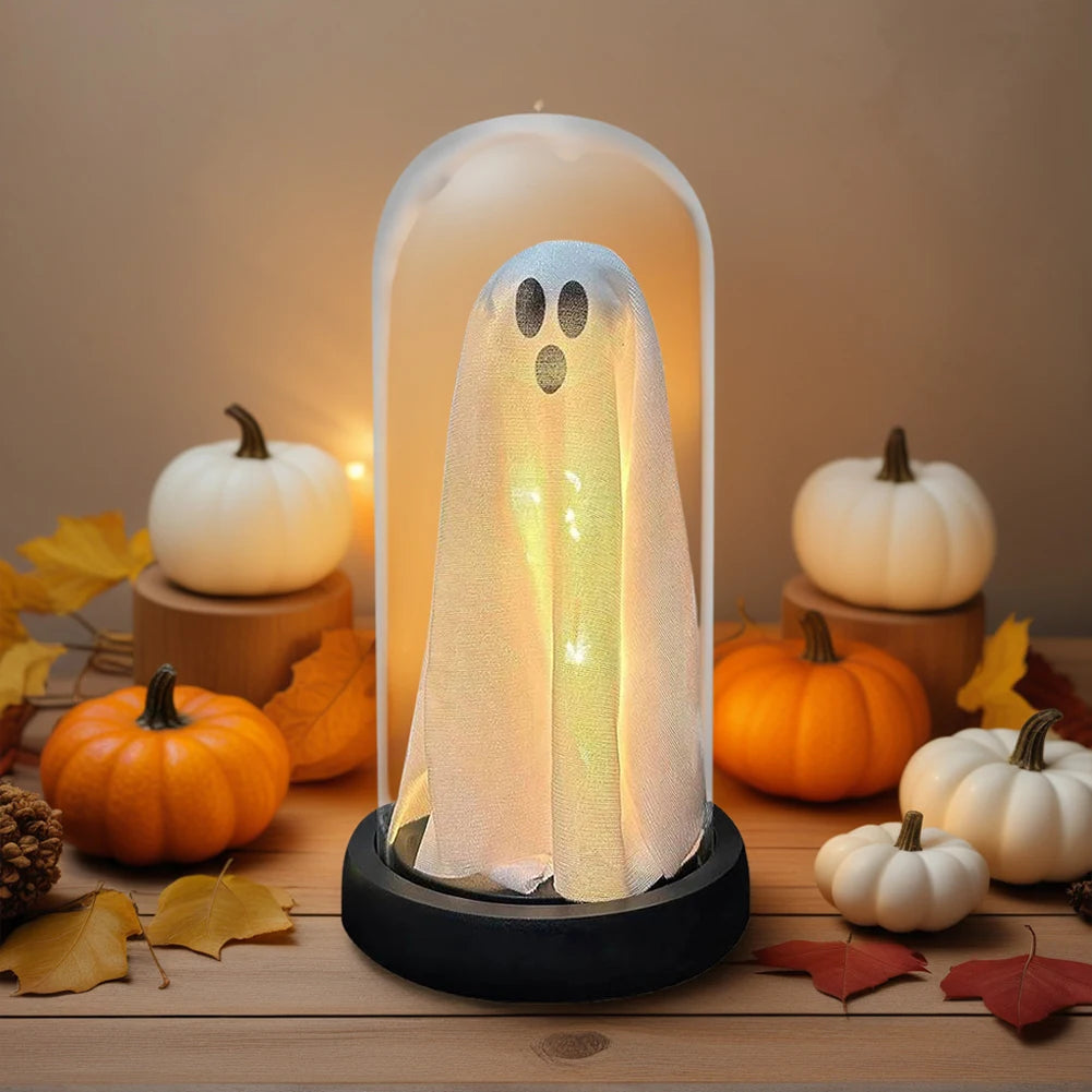 Halloween Decor Light Up Ghost in Plastic Cloche Halloween Decorations Indoor Halloween Ghost Night Light for Home Party Decor 4