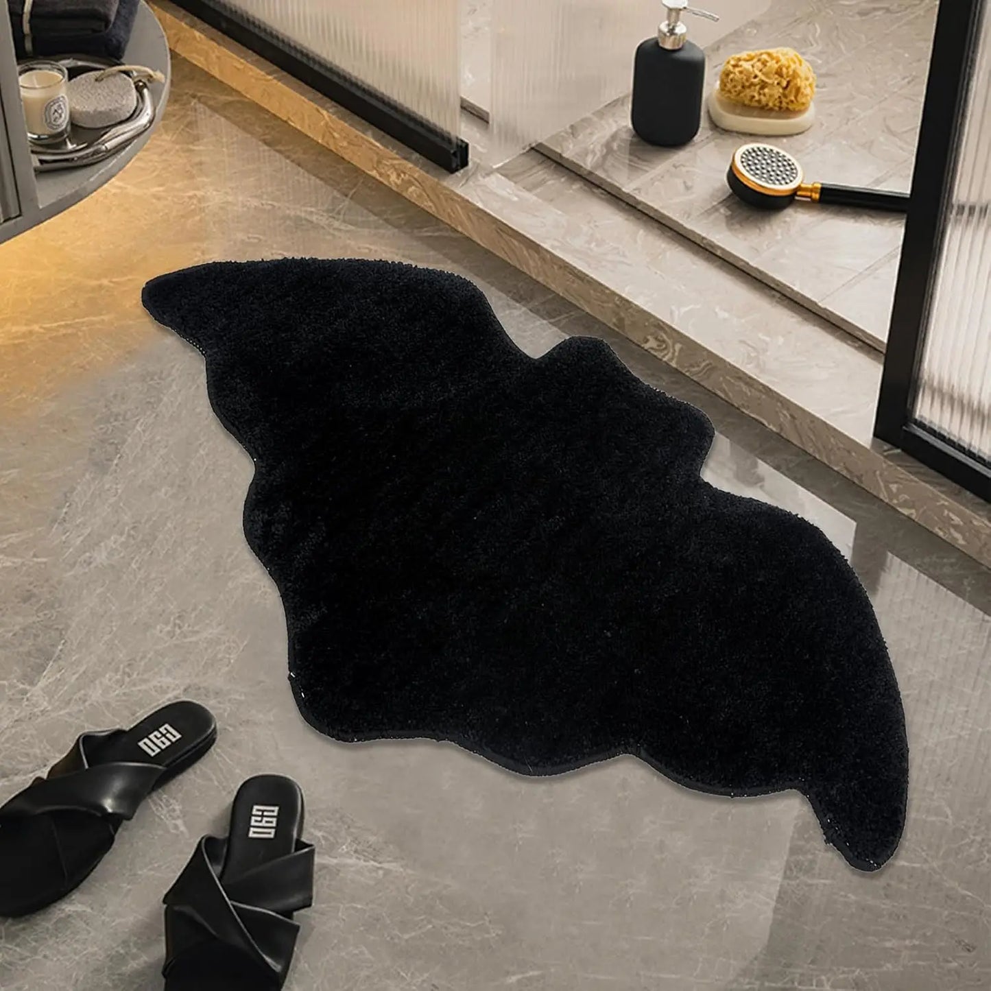 Halloween Decoration Bat Shaped Bathroom Rug Black Non Slip Floor Mat for Living Room Halloween Indoor Decor Carpet Prop 1