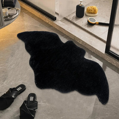 Halloween Decoration Bat Shaped Bathroom Rug Black Non Slip Floor Mat for Living Room Halloween Indoor Decor Carpet Prop 1
