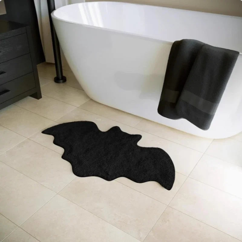 Halloween Decoration Bat Shaped Bathroom Rug Black Non Slip Floor Mat for Living Room Halloween Indoor Decor Carpet Prop 3
