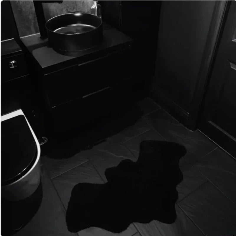 Halloween Decoration Bat Shaped Bathroom Rug Black Non Slip Floor Mat for Living Room Halloween Indoor Decor Carpet Prop 4