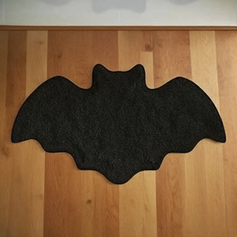 Halloween Decoration Bat Shaped Bathroom Rug Black Non Slip Floor Mat for Living Room Halloween Indoor Decor Carpet Prop 6