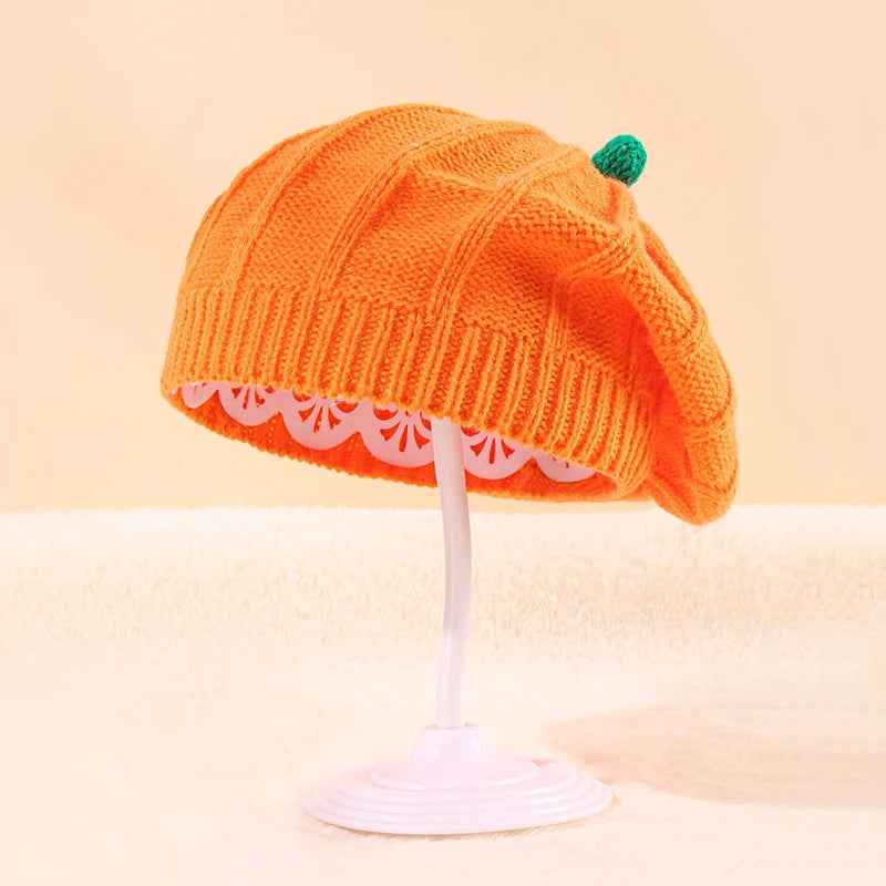 Halloween Decoration Pumpkin Beret Hat 2023 Autumn and Winter Parent-Child Knitted Hat Warm Belle Knit Hat Halloween Party Hats 3