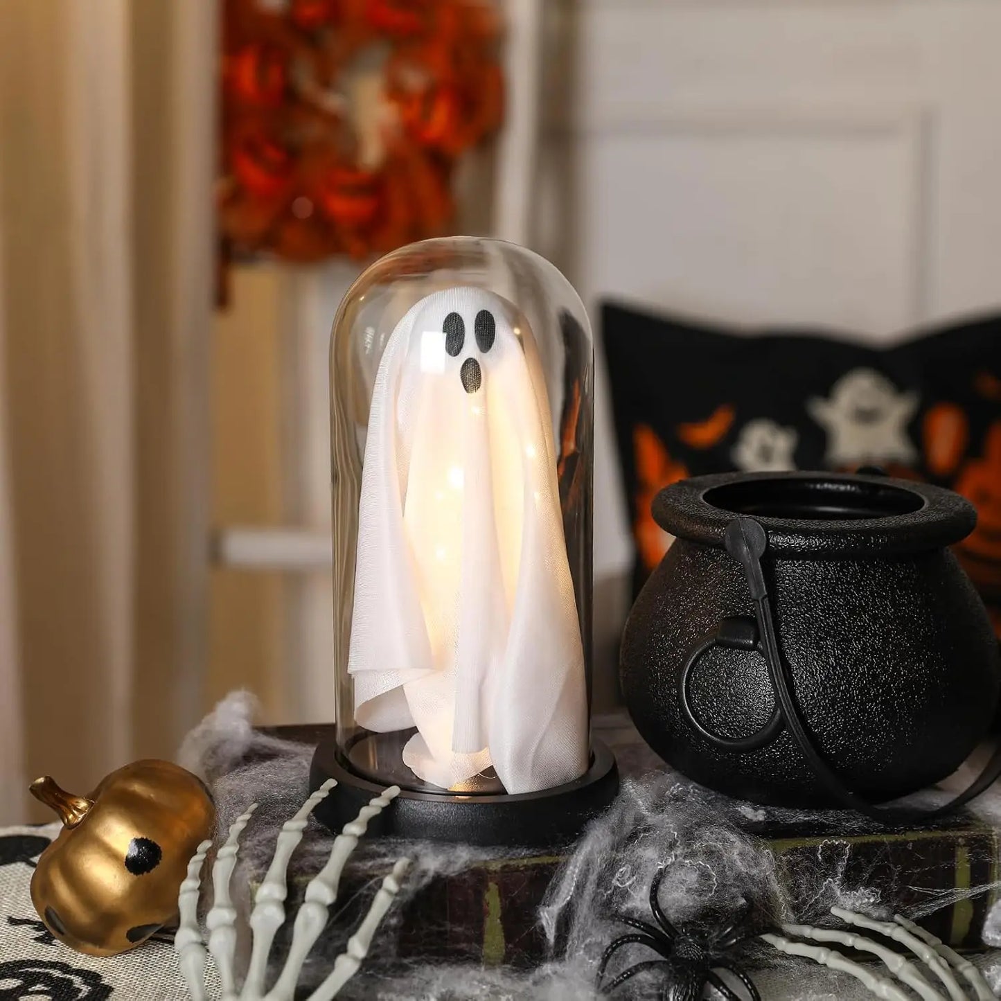 Halloween Decorations Indoor-Light Up Ghost in Glass Cloche-Cute Ghost with Light for Holiday Decorations 2