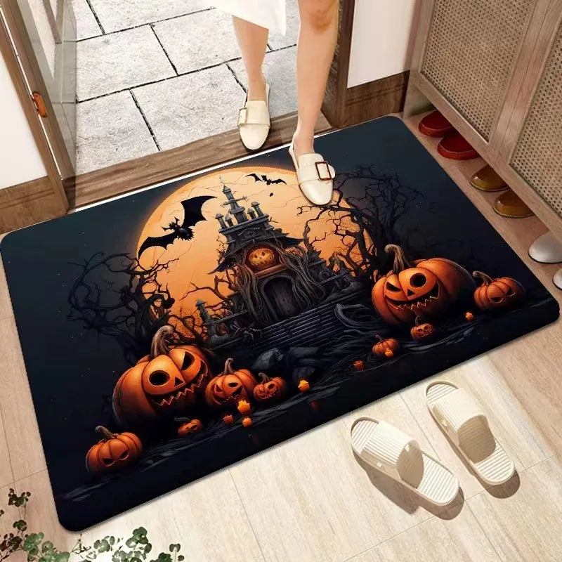Halloween Decorative Floor Mats Horror Ghost Face Pumpkin Lantern Entrance Door Mat Bathroom Non-slip Carpet Home Decoration 10