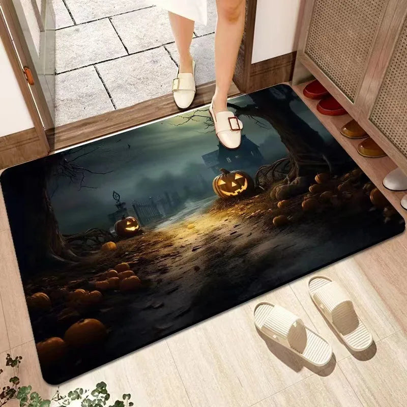 Halloween Decorative Floor Mats Horror Ghost Face Pumpkin Lantern Entrance Door Mat Bathroom Non-slip Carpet Home Decoration 12