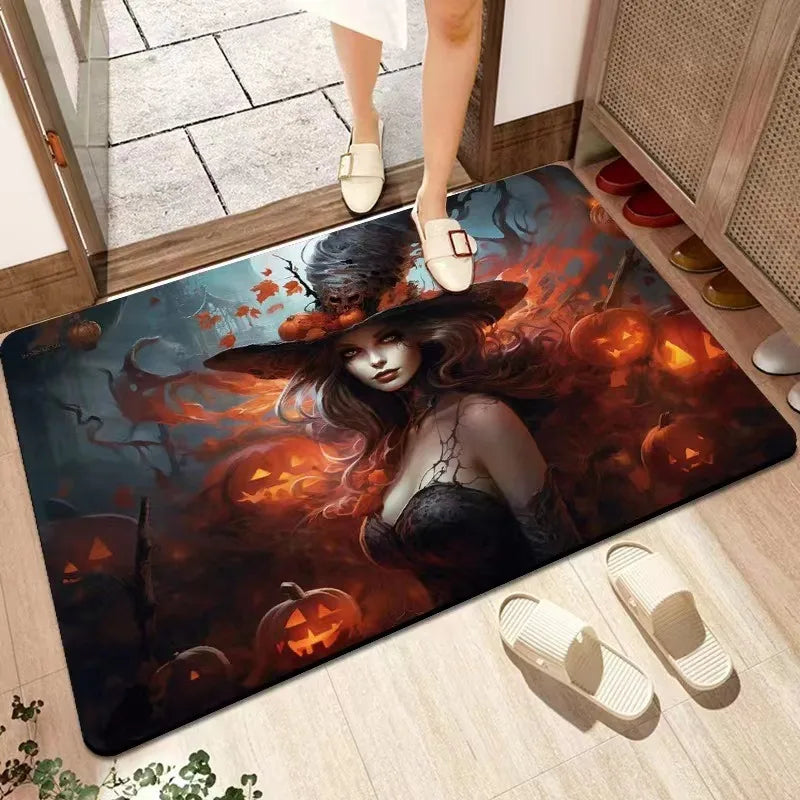 Halloween Decorative Floor Mats Horror Ghost Face Pumpkin Lantern Entrance Door Mat Bathroom Non-slip Carpet Home Decoration 2