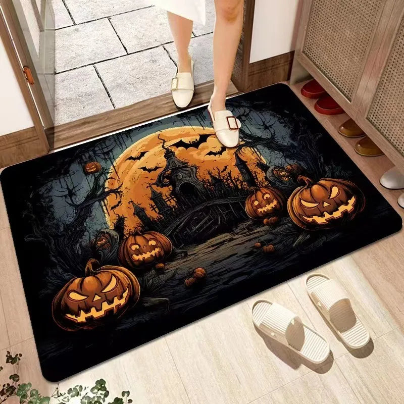 Halloween Decorative Floor Mats Horror Ghost Face Pumpkin Lantern Entrance Door Mat Bathroom Non-slip Carpet Home Decoration 7