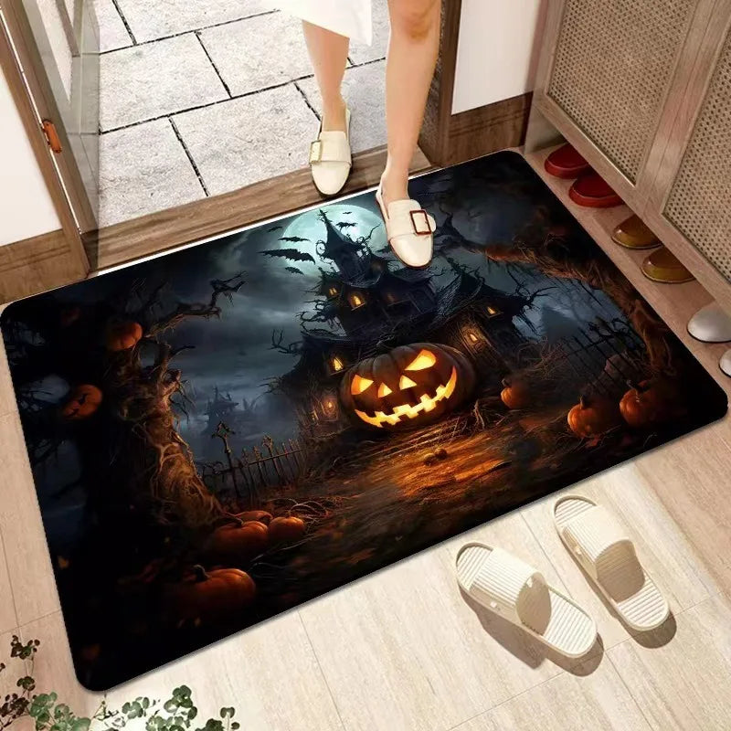 Halloween Decorative Floor Mats Horror Ghost Face Pumpkin Lantern Entrance Door Mat Bathroom Non-slip Carpet Home Decoration 9