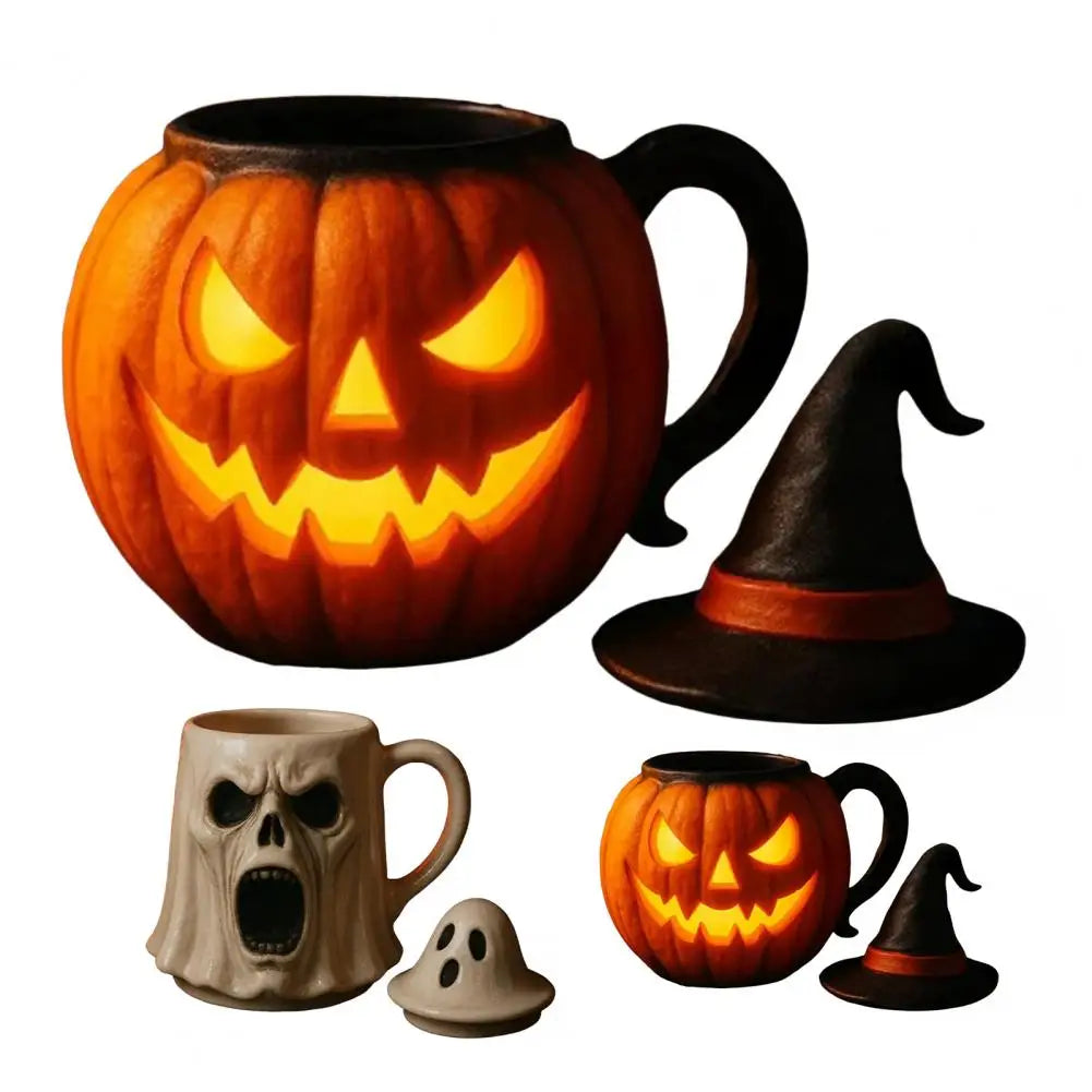 Halloween Ghost Face Mug Spooky Halloween Mug Set 3d Ghost Pumpkin Face Coffee Cup Pumpkin Scream Mug for Espresso Tea Coffee 4