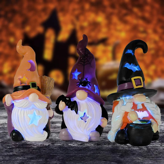 Halloween Gnome Ghost Figurine with LED Light - Spooky Festive Decor with Tall Hat - Ideal for Party, Home & Room Accent 0