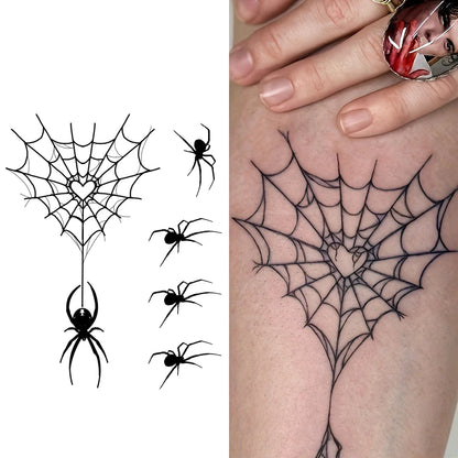 Halloween Heart-Shaped Spider Web Temporary Tattoo,Lasts To 15 Days New Technology Magic Waterproof Semi Permanent Sticker. 0