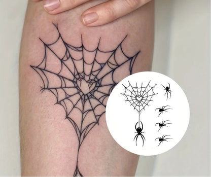 Halloween Heart-Shaped Spider Web Temporary Tattoo,Lasts To 15 Days New Technology Magic Waterproof Semi Permanent Sticker. 2