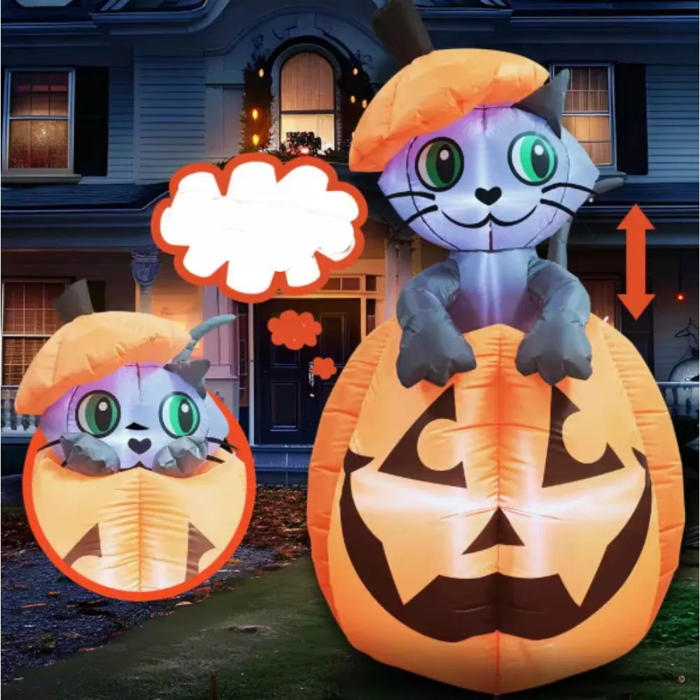 Halloween Inflatable，with Pumpkin Lantern，Superhunter Cat，Jack-O-Lantern with Ghosts ，White Ghost ， Kitty Cat On Pumpkin 3