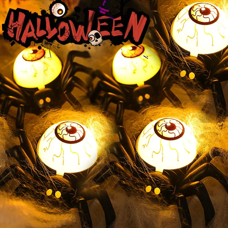 Halloween LED Spider Lighting Ornament Horror Glow Spider Eyeball Skull Lamp Haunted House Home Party Candle Decoration Supplies 0