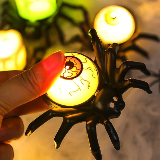 Halloween LED Spider Lighting Ornament Horror Glow Spider Eyeball Skull Lamp Haunted House Home Party Candle Decoration Supplies 1