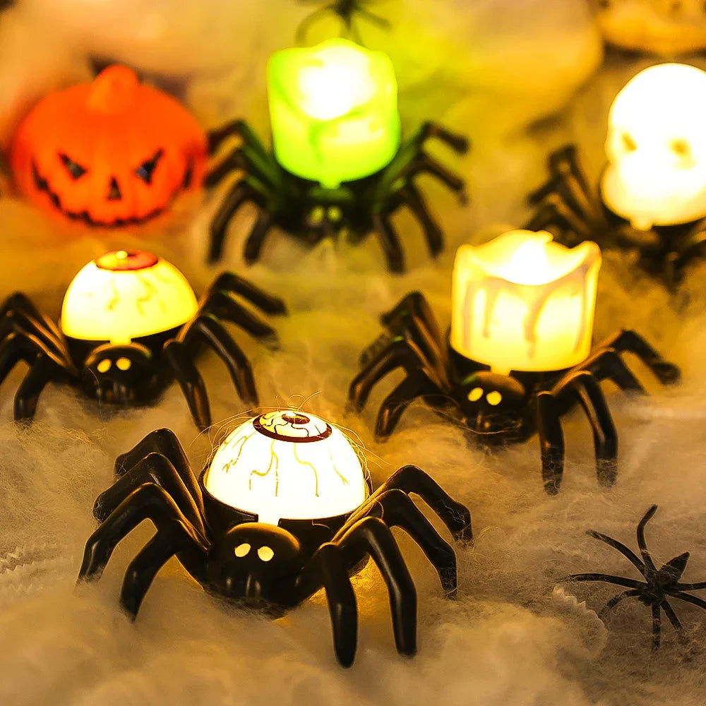 Halloween LED Spider Lighting Ornament Horror Glow Spider Eyeball Skull Lamp Haunted House Home Party Candle Decoration Supplies 2