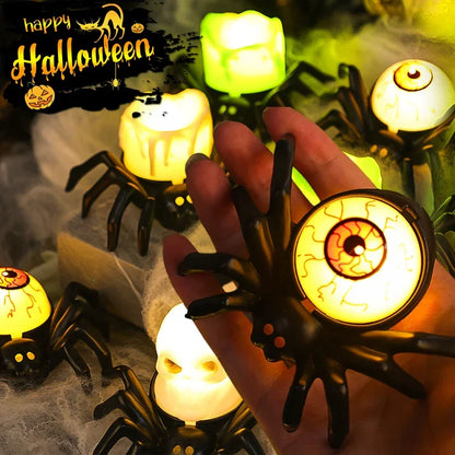 Halloween LED Spider Lighting Ornament Horror Glow Spider Eyeball Skull Lamp Haunted House Home Party Candle Decoration Supplies 5