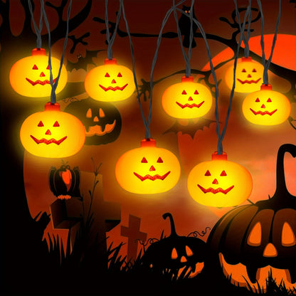 Halloween LED String Lights 10/20 Pumpkin Ghost Witch Shapes Battery Powered Fairy Lights for Indoor Outdoor Party Decorations 0