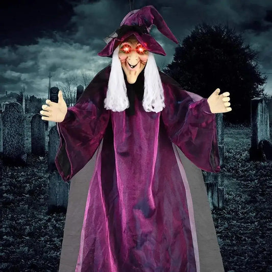 Halloween Life Size Talking Witch Purple Outdoor Spooky Scary Witch Animatronic Voice Controlled Glowing Screaming Decoration 0