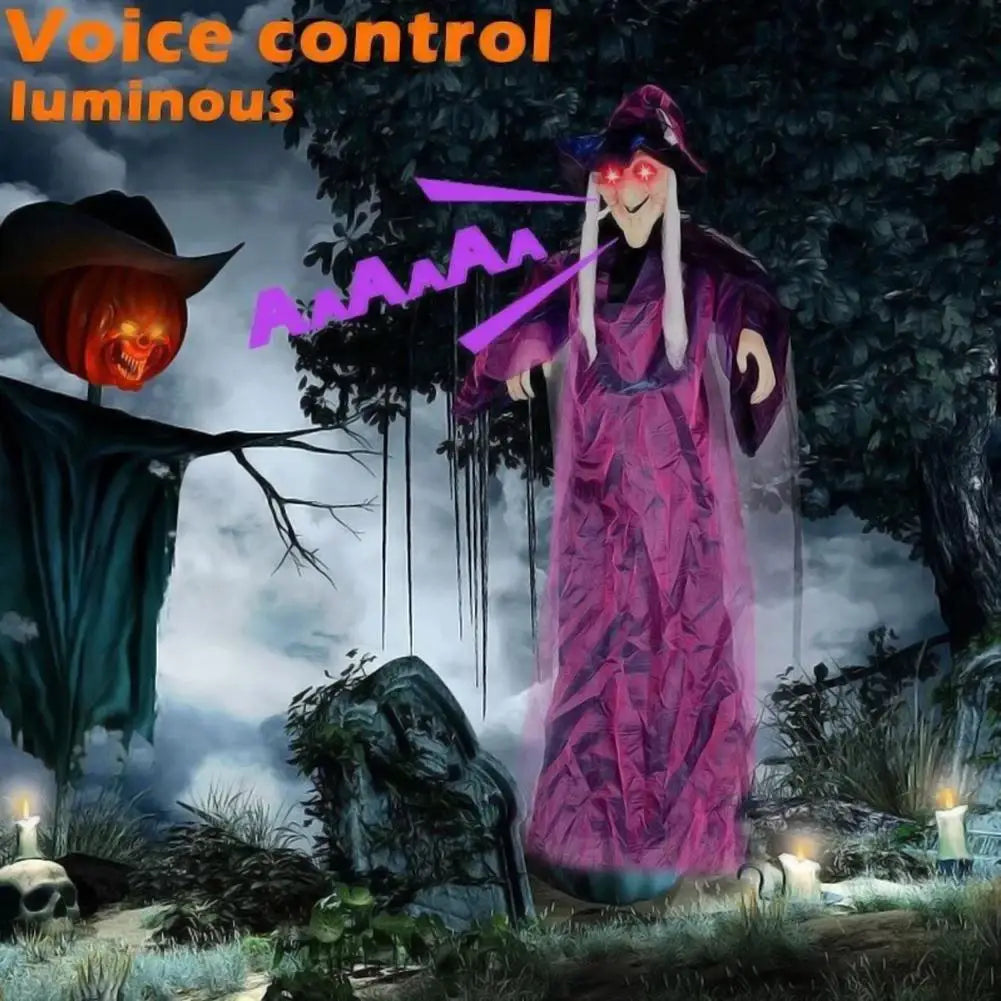 Halloween Life Size Talking Witch Purple Outdoor Spooky Scary Witch Animatronic Voice Controlled Glowing Screaming Decoration 1
