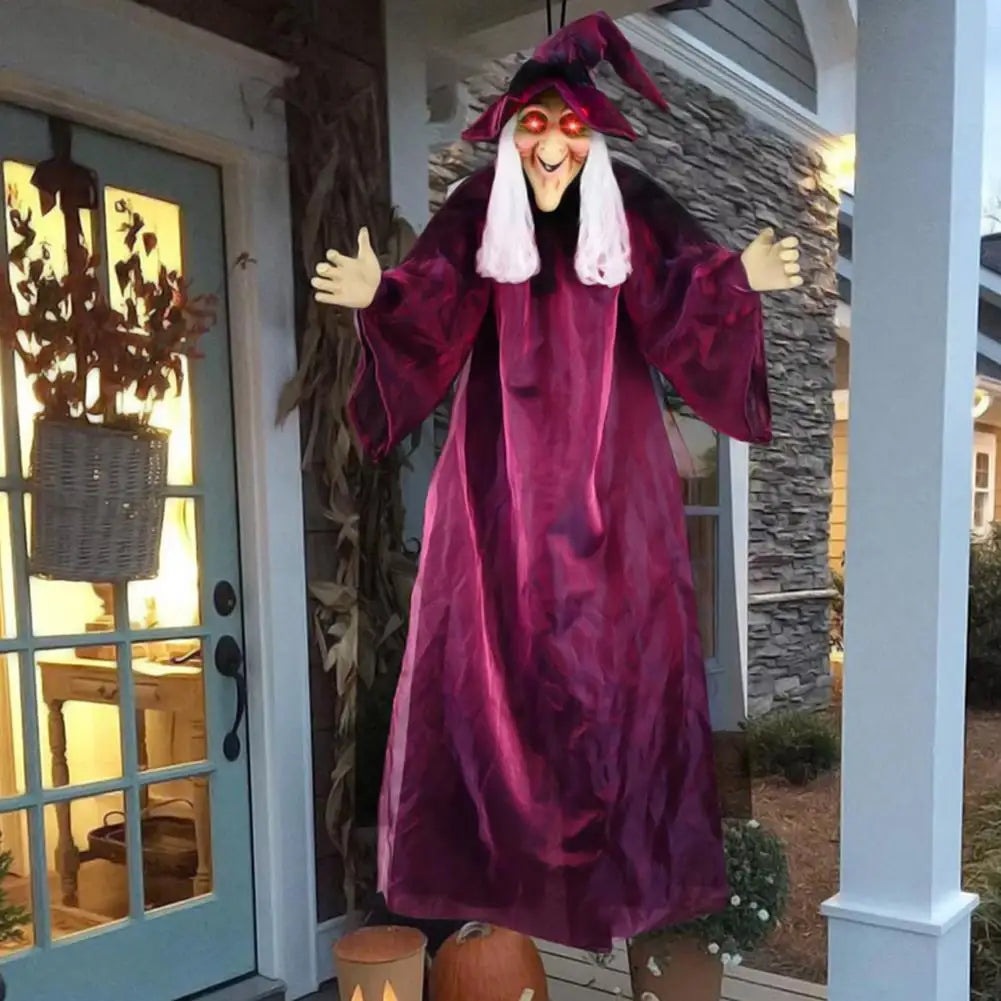 Halloween Life Size Talking Witch Purple Outdoor Spooky Scary Witch Animatronic Voice Controlled Glowing Screaming Decoration 2