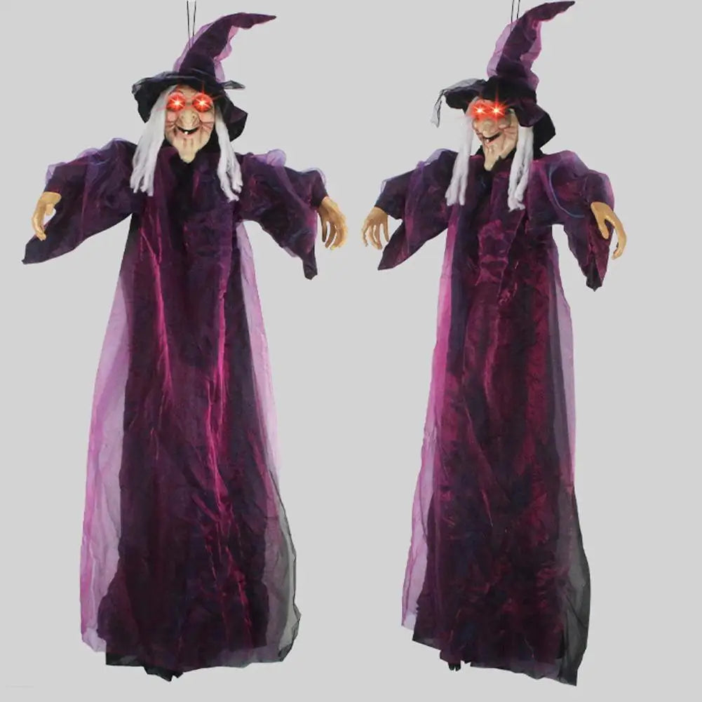 Halloween Life Size Talking Witch Purple Outdoor Spooky Scary Witch Animatronic Voice Controlled Glowing Screaming Decoration 3