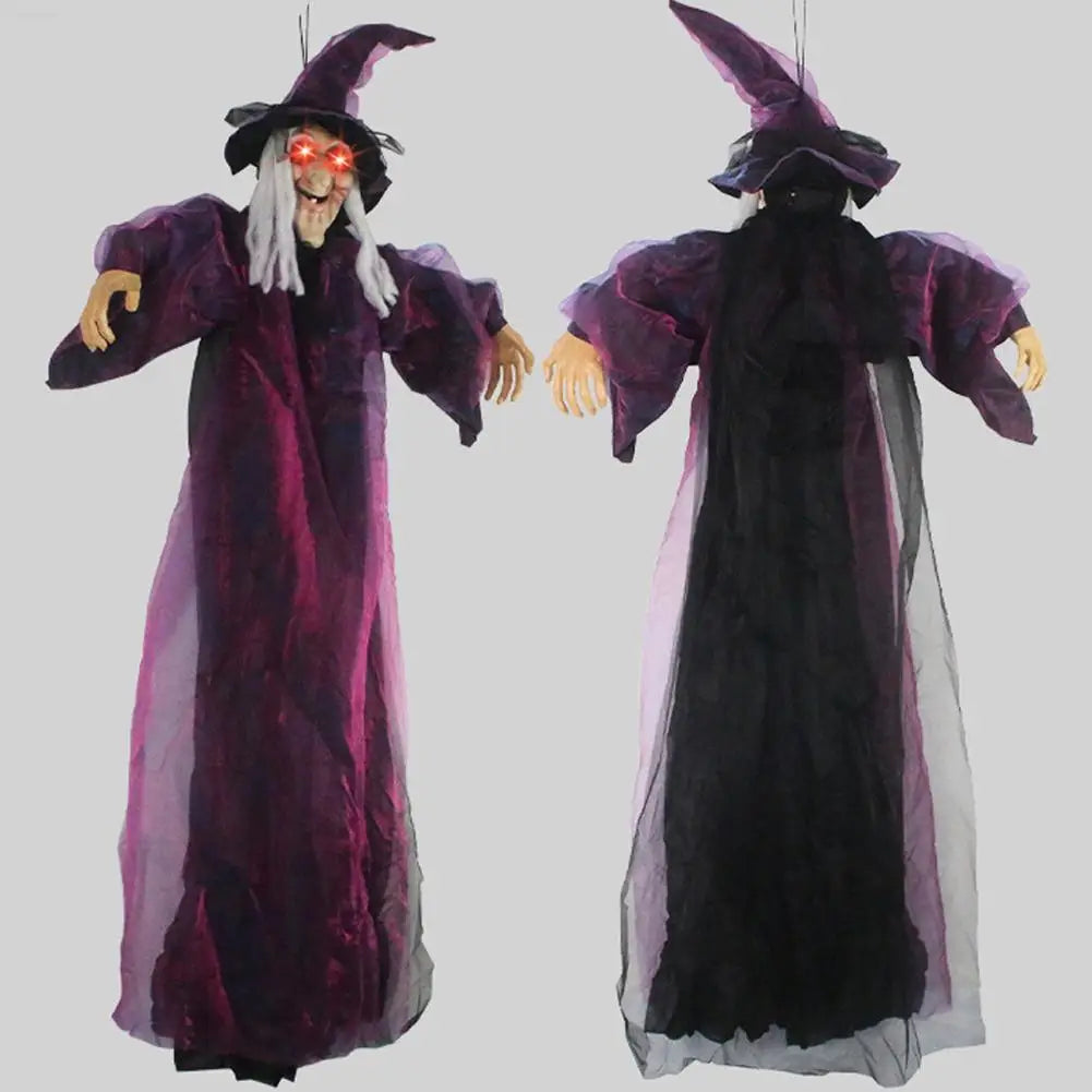 Halloween Life Size Talking Witch Purple Outdoor Spooky Scary Witch Animatronic Voice Controlled Glowing Screaming Decoration 4