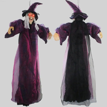 Halloween Life Size Talking Witch Purple Outdoor Spooky Scary Witch Animatronic Voice Controlled Glowing Screaming Decoration 4