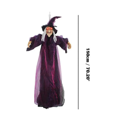 Halloween Life Size Talking Witch Purple Outdoor Spooky Scary Witch Animatronic Voice Controlled Glowing Screaming Decoration 5