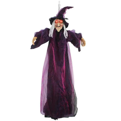 Halloween Life Size Talking Witch Purple Outdoor Spooky Scary Witch Animatronic Voice Controlled Glowing Screaming Decoration 6