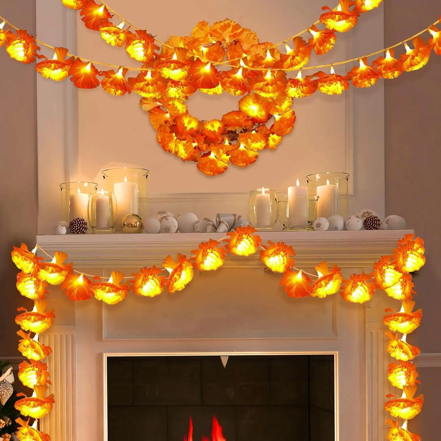 Halloween Marigold Garland LED Light String Artificial Marigold Flowers Battery Powered Halloween Lamp Outdoor Party Decorations 1