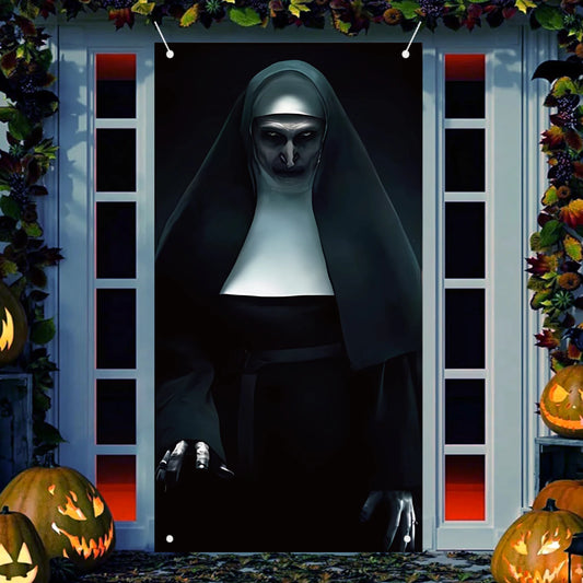 Halloween Nun Door Cover, Horror Ghost Door Banner, Halloween Door Cover Decoration Terror Scary Home Party Decor Supplie 0