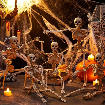Halloween Outdoor Skeleton Plastic Posable Skeleton with Movable Joints Small Hanging Skeletons for Haunted House Graveyard Prop 0