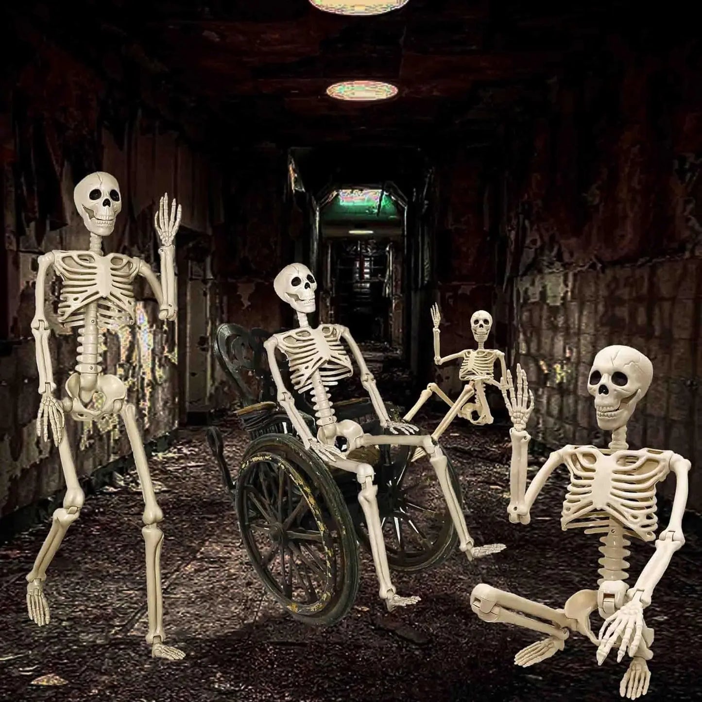 Halloween Outdoor Skeleton Plastic Posable Skeleton with Movable Joints Small Hanging Skeletons for Haunted House Graveyard Prop 1