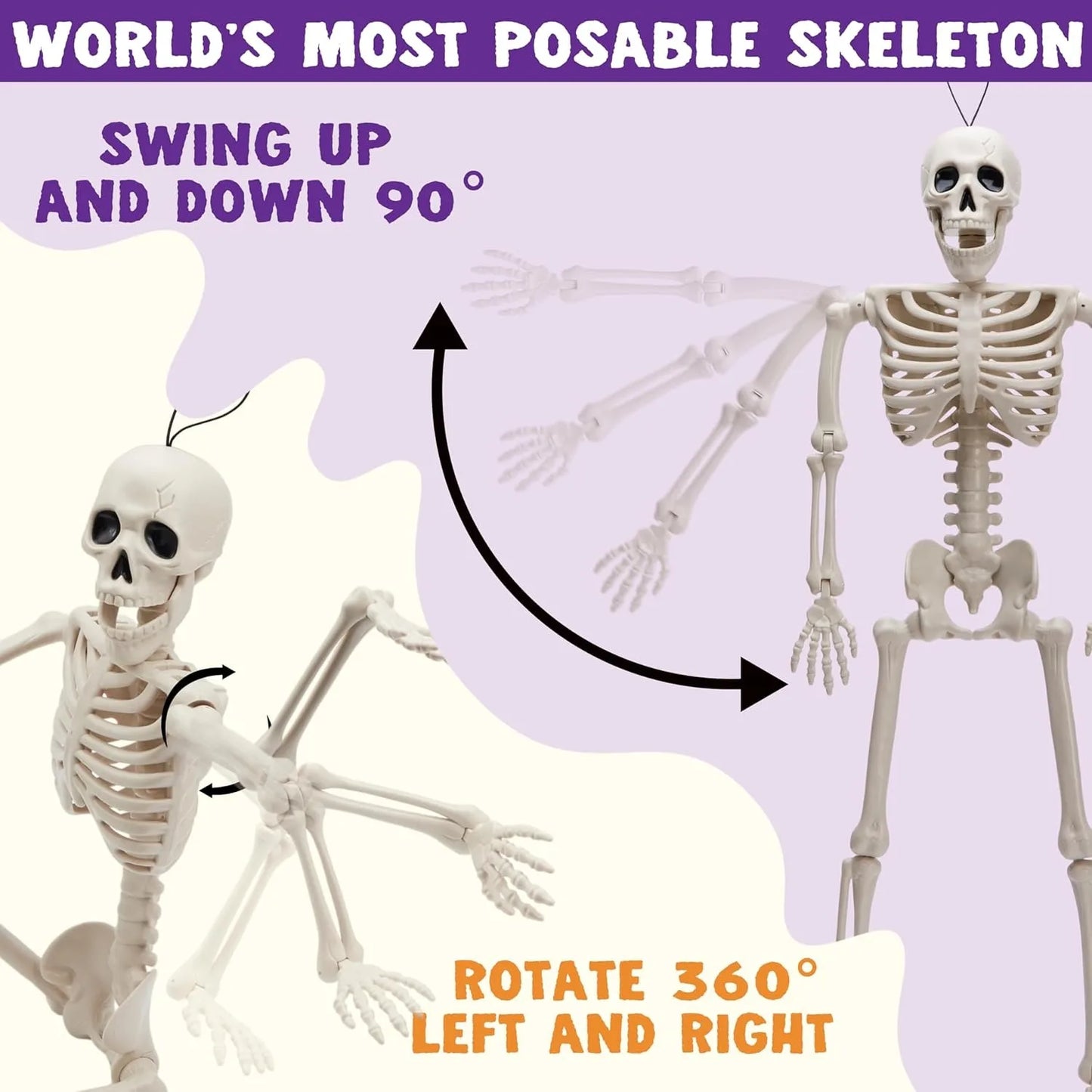 Halloween Outdoor Skeleton Plastic Posable Skeleton with Movable Joints Small Hanging Skeletons for Haunted House Graveyard Prop 2