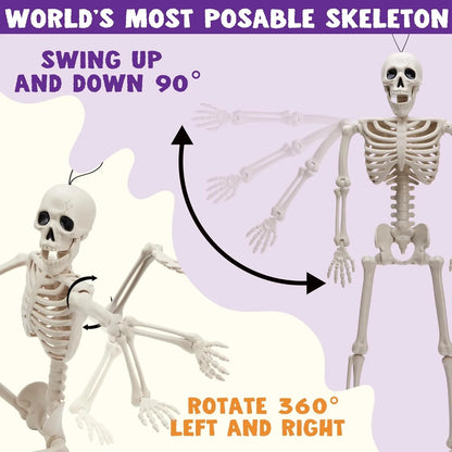 Halloween Outdoor Skeleton Plastic Posable Skeleton with Movable Joints Small Hanging Skeletons for Haunted House Graveyard Prop 2