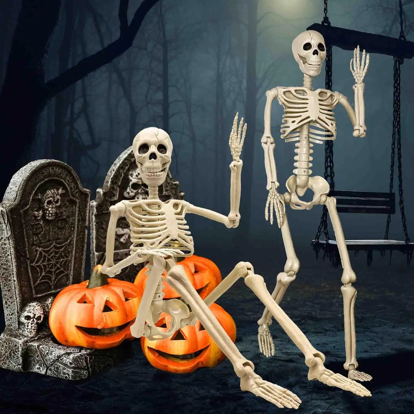 Halloween Outdoor Skeleton Plastic Posable Skeleton with Movable Joints Small Hanging Skeletons for Haunted House Graveyard Prop 3