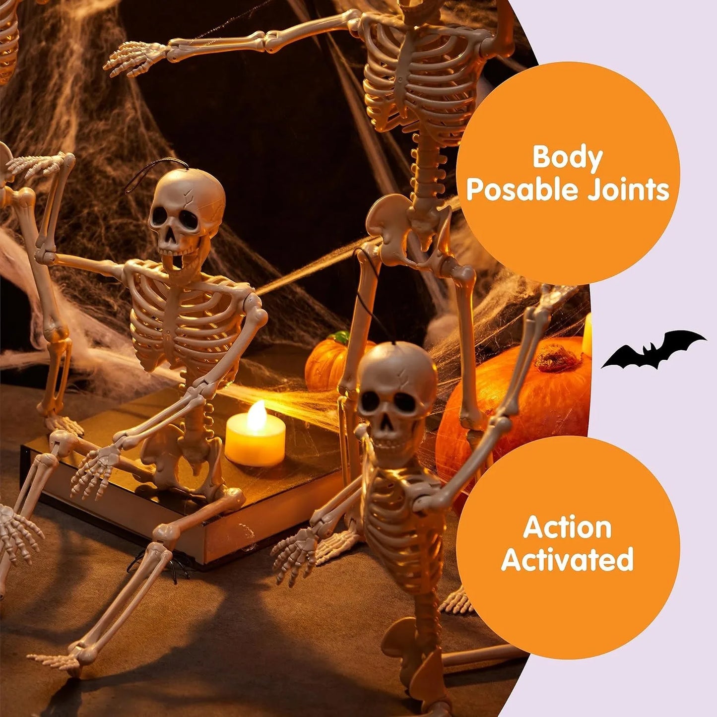Halloween Outdoor Skeleton Plastic Posable Skeleton with Movable Joints Small Hanging Skeletons for Haunted House Graveyard Prop 4