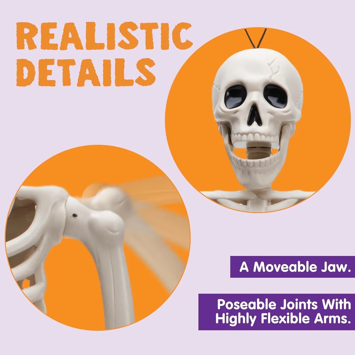 Halloween Outdoor Skeleton Plastic Posable Skeleton with Movable Joints Small Hanging Skeletons for Haunted House Graveyard Prop 5