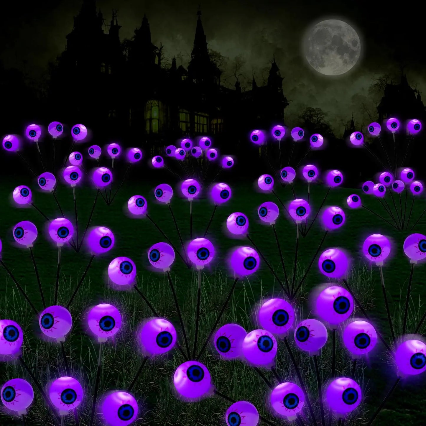 Halloween Outdoor Solar Eyeball Lights-LED Green&Purple Glow, Swinging Firefly Effect,for Creepy Yards, Lawns & Halloween Haunts 2