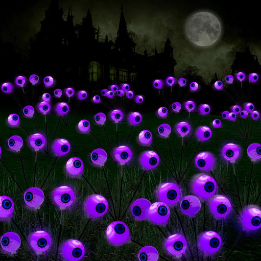 Halloween Outdoor Solar Eyeball Lights-LED Green&Purple Glow, Swinging Firefly Effect,for Creepy Yards, Lawns & Halloween Haunts 2