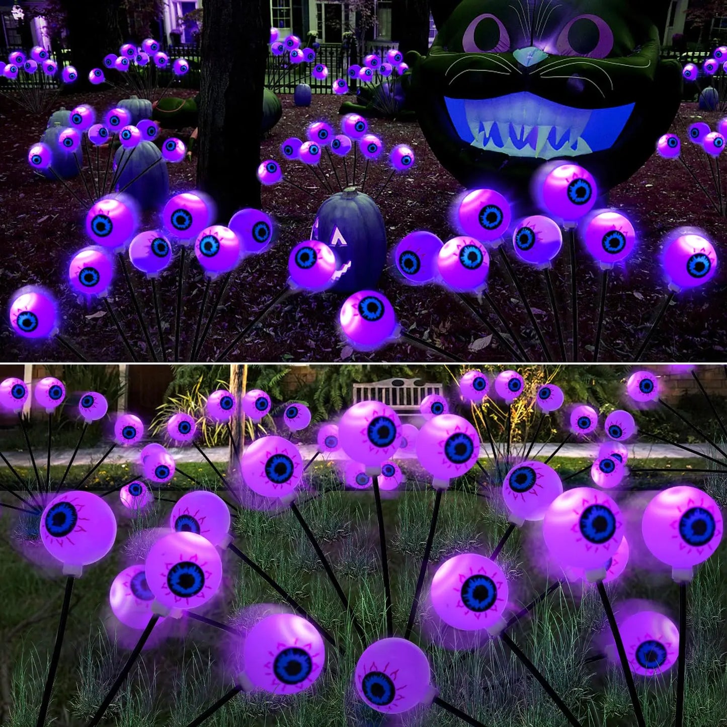 Halloween Outdoor Solar Eyeball Lights-LED Green&Purple Glow, Swinging Firefly Effect,for Creepy Yards, Lawns & Halloween Haunts 3