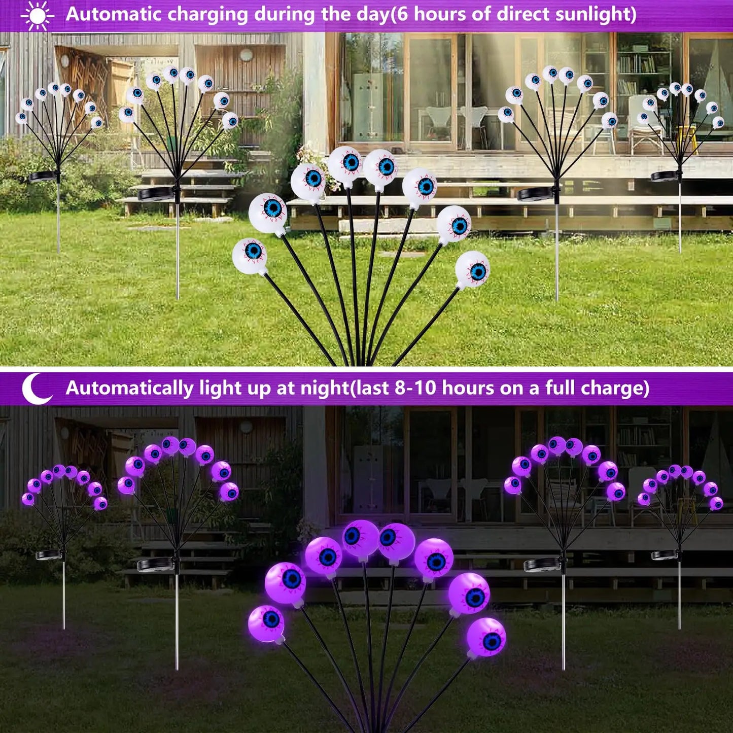 Halloween Outdoor Solar Eyeball Lights-LED Green&Purple Glow, Swinging Firefly Effect,for Creepy Yards, Lawns & Halloween Haunts 5