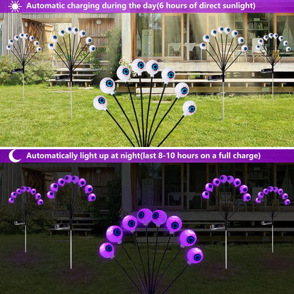 Halloween Outdoor Solar Eyeball Lights-LED Green&Purple Glow, Swinging Firefly Effect,for Creepy Yards, Lawns & Halloween Haunts 5