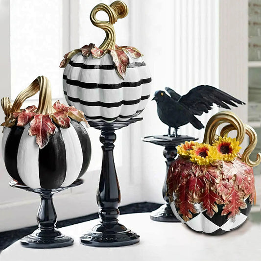 Halloween Pumpkin Decor Black and White Resin Pumpkin Fake Vegetable Tabletop Decoration for Home Holiday Party 0