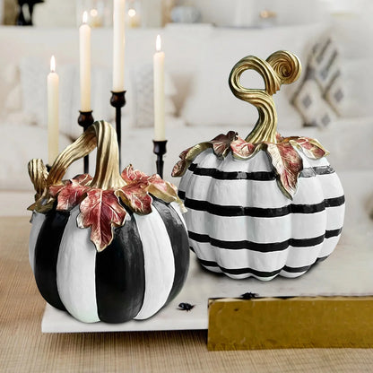 Halloween Pumpkin Decor Black and White Resin Pumpkin Fake Vegetable Tabletop Decoration for Home Holiday Party 1